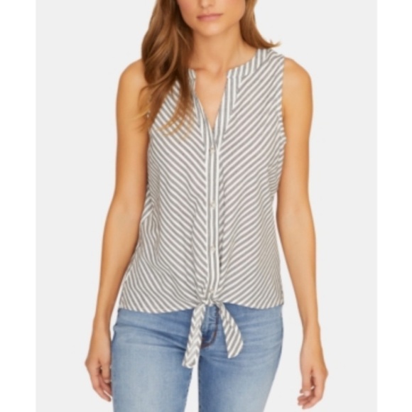 Sanctuary Tops - Sanctuary Black/White Craft Tie-front Shirt